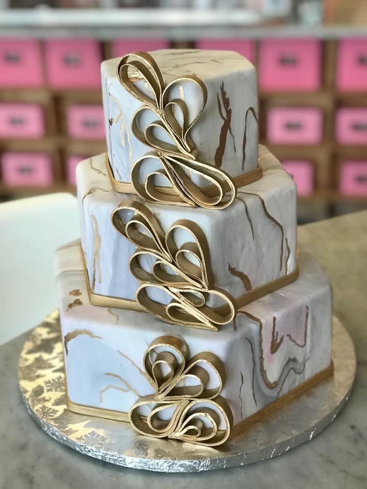 Marble & gold quilled wedding cake